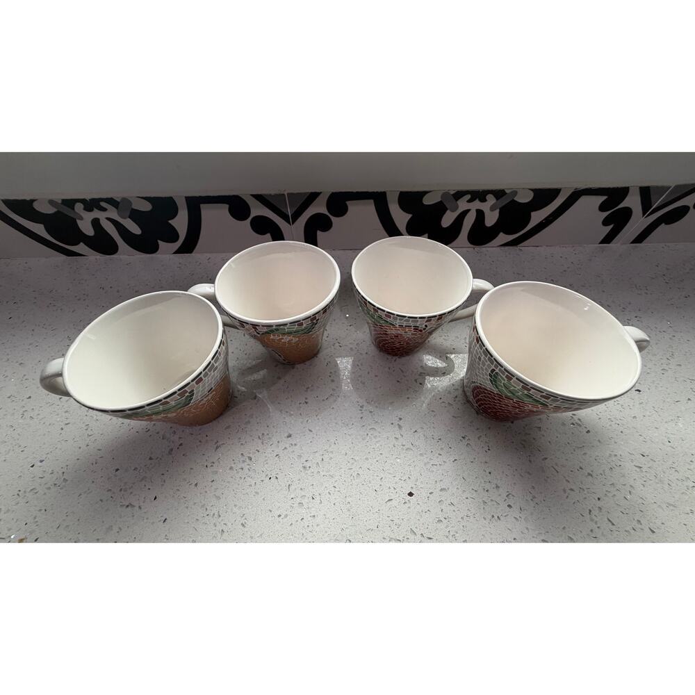 Set of 4 Vintage Sango Zoey 4879 Mosaic Fruit Design Cup & Saucer Set - Picture 4 of 7